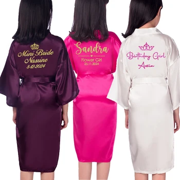 Customize Name Date Flower Girl Kimono Robes Wedding Bathrobes Pajamas Kids robe+belt…