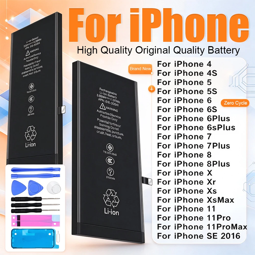 Battery For iPhone 6 6S 5 5S SE 6P 6SP 7 7Plus 8 XR XS 8Plus X 11 SE2 4 4G 4S Pro MAX Replacement Batteria + Free Tools