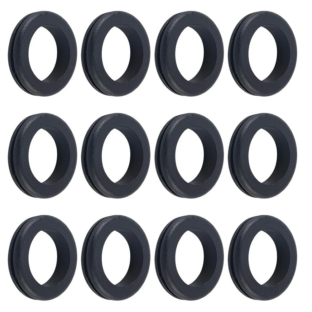 Black Grommet Kit for Wires 12 pcs Flexible Rubber Construction Fits Common Cable Sizes for Wall Desk or Cabinet Use