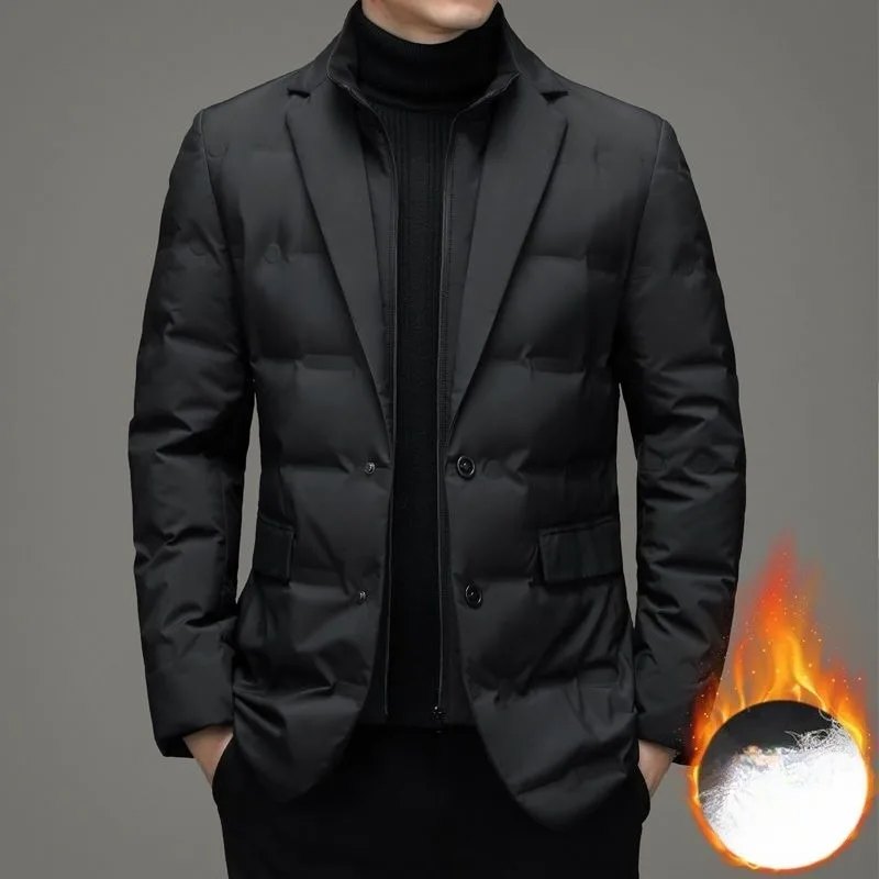 

The outcoat New Winter Faux Two-piece Suit-style Down Jacket for Men Is A Fashionable and Warm Outerwear Business Casual Jacket