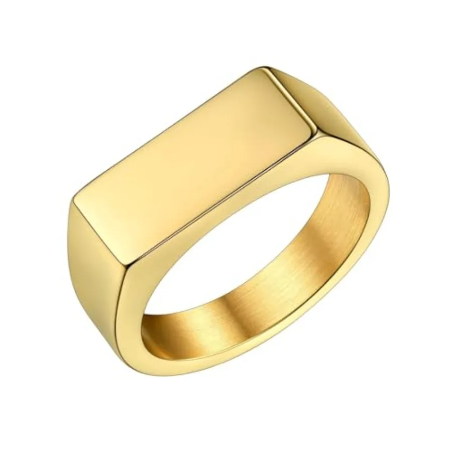 Anillo de Sello Bestyle de Acero Inoxidable para Hombre y Mujer en Tono Dorado/Negro/Plateado/Gris Vintage, Anillo Grueso y Pesado con Banda Abombada