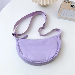 Solid Colour Women's Hobos Shoulder Bag Soft Nylon College Girls Crossbody Bags Simple Waterproof Female Tote Purse Handbags