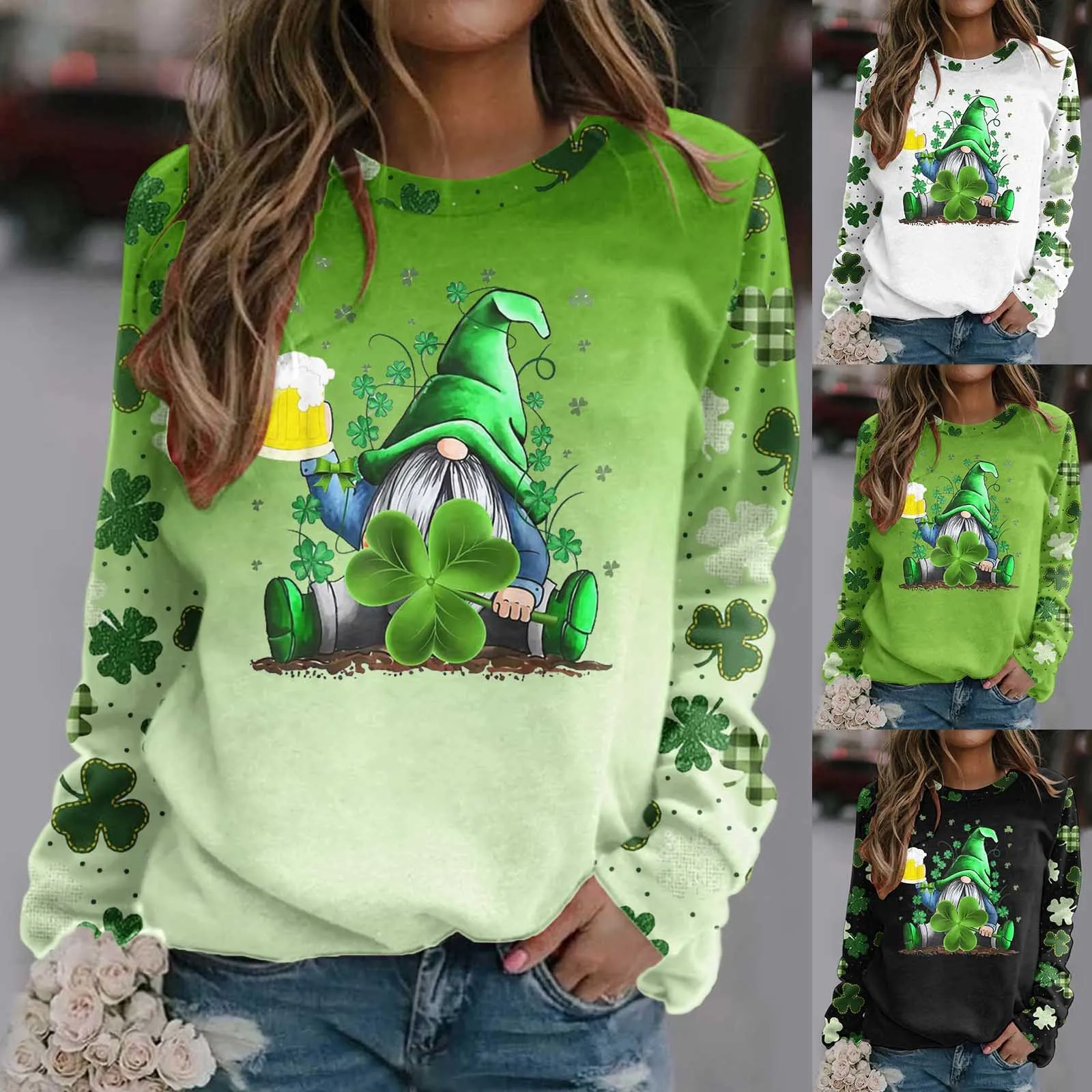 Sweatshirt For Womens St Patricks Day Print O Neck Sweatshirt Round Neck Fit Pullover Tops Casual Long Sleeve Workout Shirts