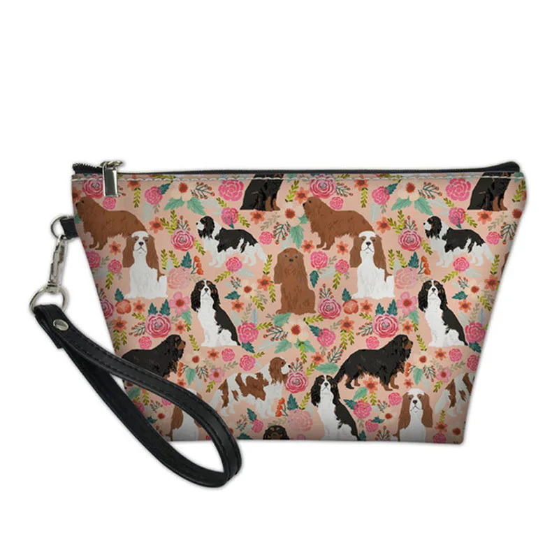 Cute Cavalier King Charles Spaniel Print Leather Cosmetic Bag For Women Makeup Bag Travel Organizer Beauty Small Make Up Bag