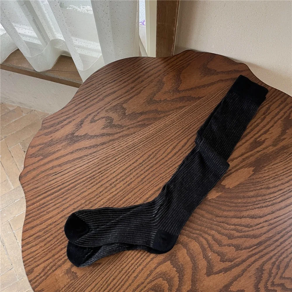 

1 pair Fashion Spring Summer Stacked Socks Solid Color Vertical Striped Long Tube Socks Pile Socks Girl Stockings