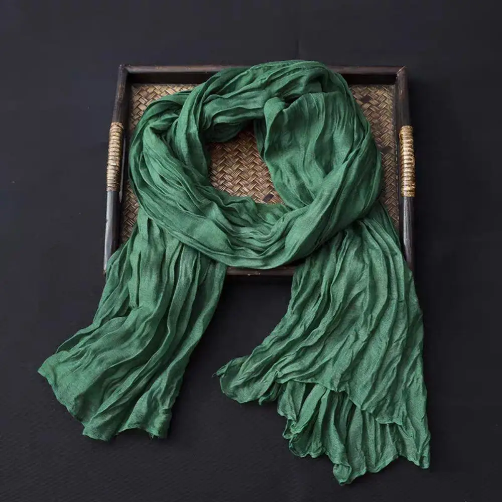 Syal Panjang Wanita 180x90cm, Penghangat Leher Kasual, Selendang Lipat Panjang, Vintage Retro Musim Gugur, Motif Cetak Korea, Syal Tipis Panjang