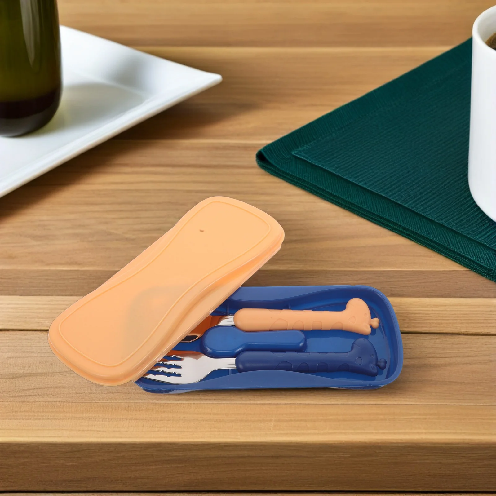 1 مجموعة أطفال أواني الفولاذ المقاوم للصدأ مجموعة طفل شوكة ملعقة مقابض مريحة المحمولة حقيبة سفر صندوق أدوات المائدة للأطفال #3