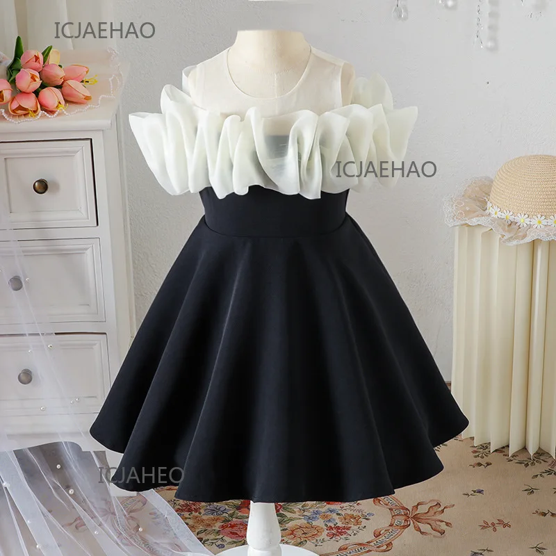 

Party Dress 2024 Black Girls Evening Princess Gown Costume Children Pageant Host Piano Performance Birthday Party Kids Dresses