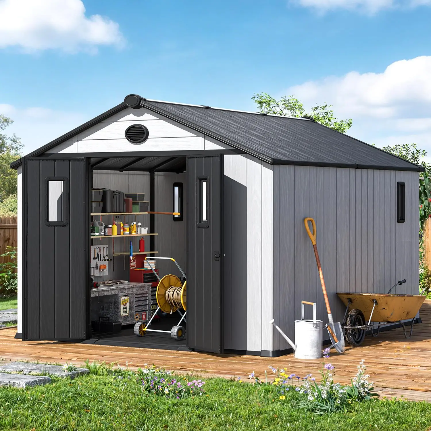 10x12ft Resin Outdoor Storage Shed with Floor, Customized
