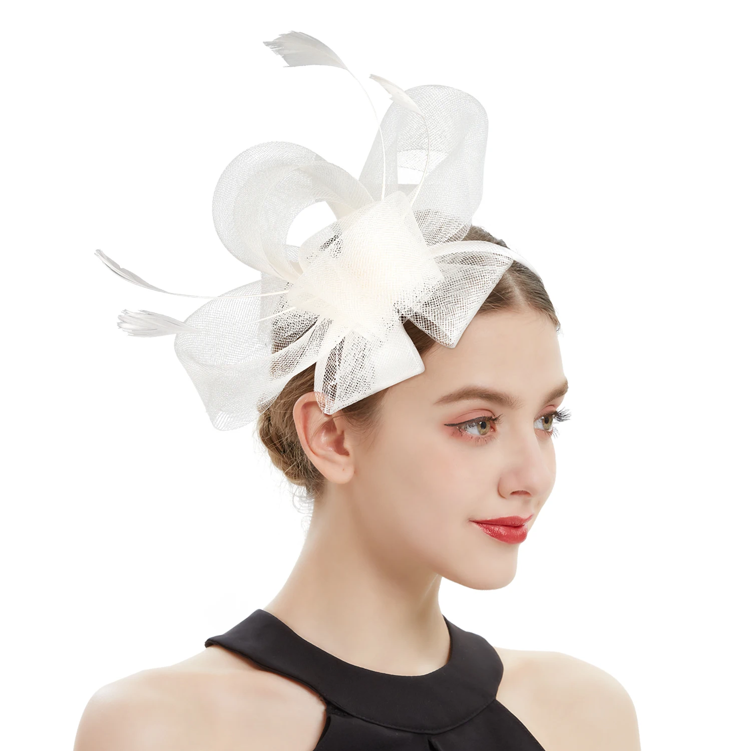 Fascinateur avec nœud pour femme, 2023 patients, bandeau de sauna et clips, chapeau haut de forme à plumes jockey, cocktail de mariage, pièce de sauna Tea Party