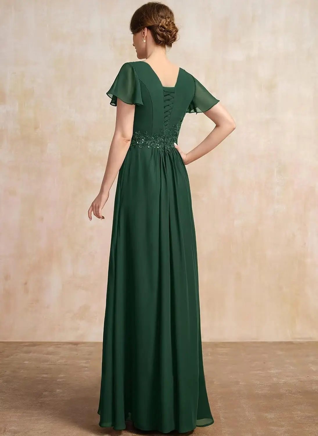 فستان وصيفة العروس من الشيفون بأكمام مطوية وياقة غير متماثلة من الدانتيل ملصق طويل أنيق رسمي للنساء فستان سهرة BallDress