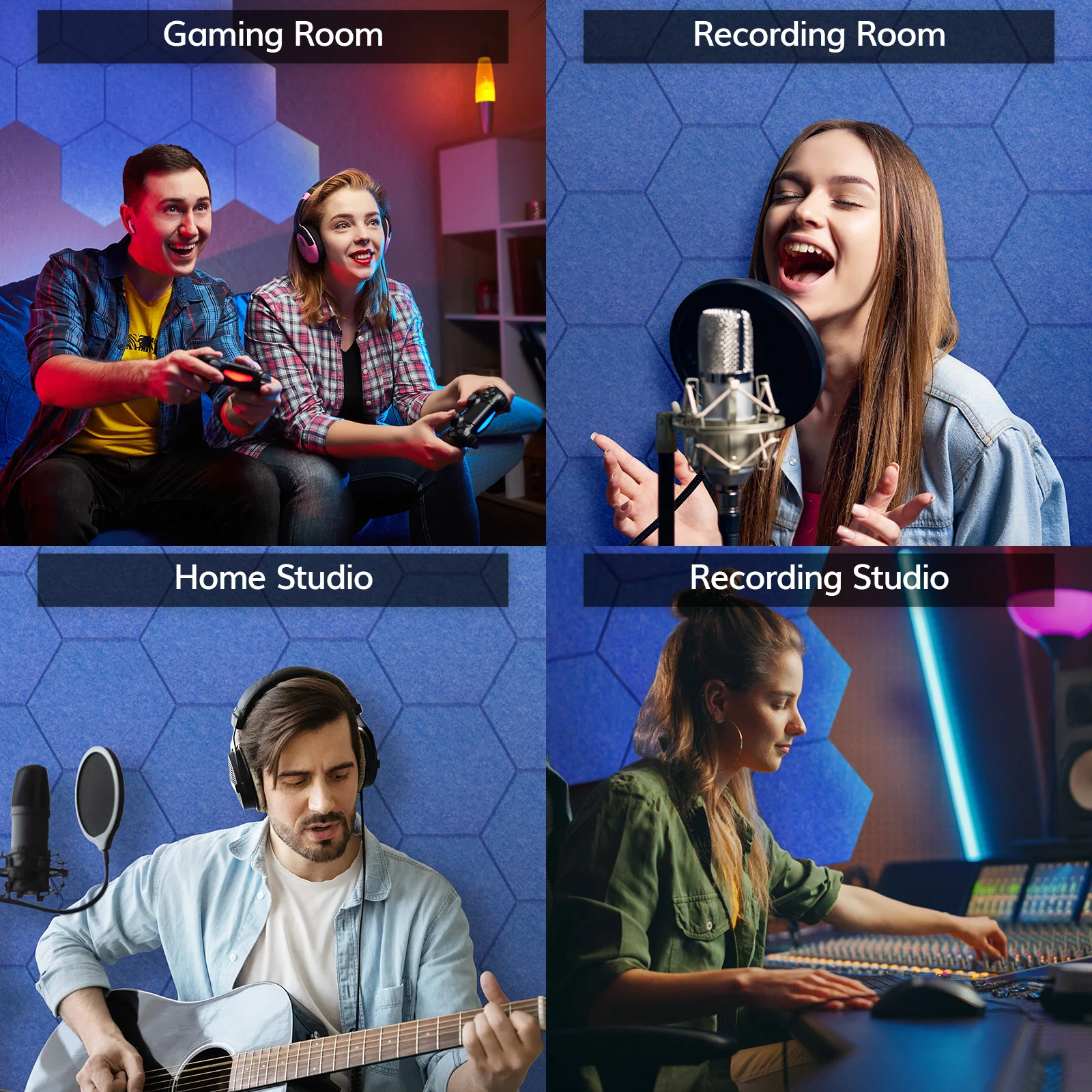 Sechseckige Akustikplatten, 12" x 10" x 0,4" hochdichte Schallschutzplatten, schalldämmende Isolierbehandlungsschaumplatte