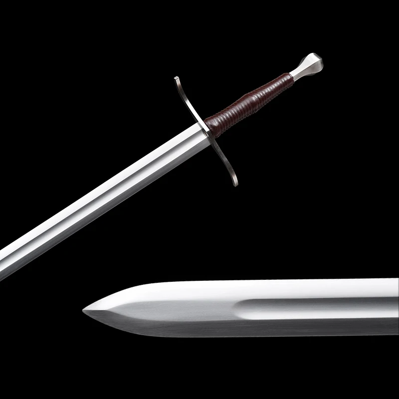 For Sale Handmade European Medieval Heavy Sword, Functional Combat Training Practice Sword with Genuine Cow Leather Sheath
