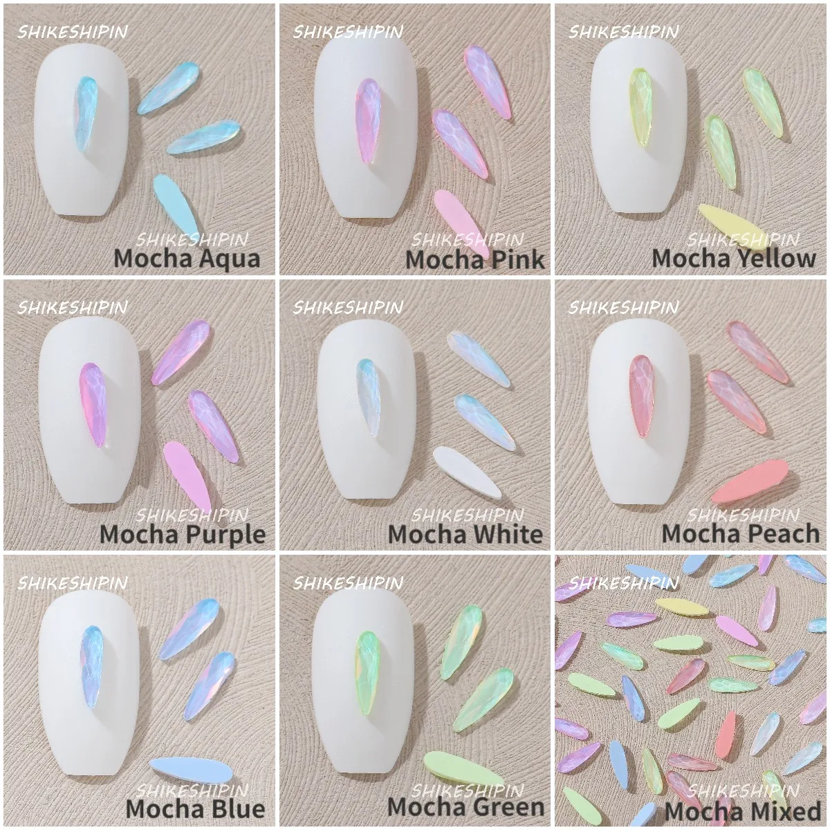 أحجار راين فنية للأظافر بقاع مسطح ، موكا نيون ، زجاج لامع ذاتي اللصق ، ديكور أظافر ثلاثي الأبعاد كريستال ، بيع بالجملة ، 3x10mm #1