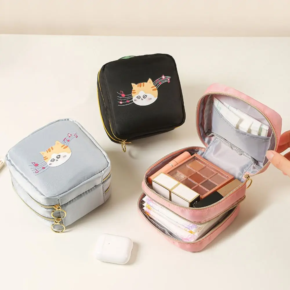 

Cute Zipper Kitty Coin Purse Wallet Coin Pouch Money Bag Ginger Cat Purse Bag Double Layer Multifunctional Earphone Bag Girl