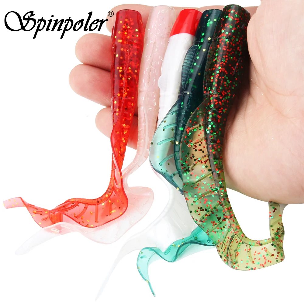 Spinpoler Soft Lure Crank Long Curl Tail Grub Fishing Bait 16cm Worm Grub Fake Fish Artificial Silicone Finesse Rig Tackle Pesca