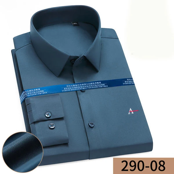 2023 Camisa de манга comprida de fiber elar de bambu masculina sem bolso ajuste padrão деловой стиль легкий