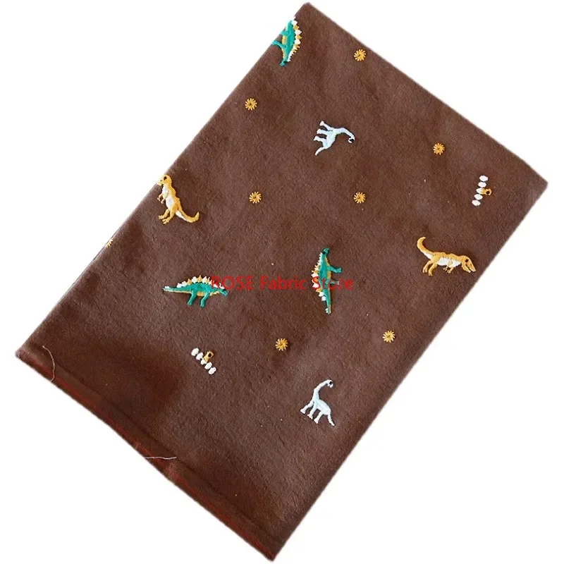 Dinosaur animal pattern embroidery Cotton and Linen Fabric Clothing Fabric Sofa Throw Pillow DIY Handmade Material