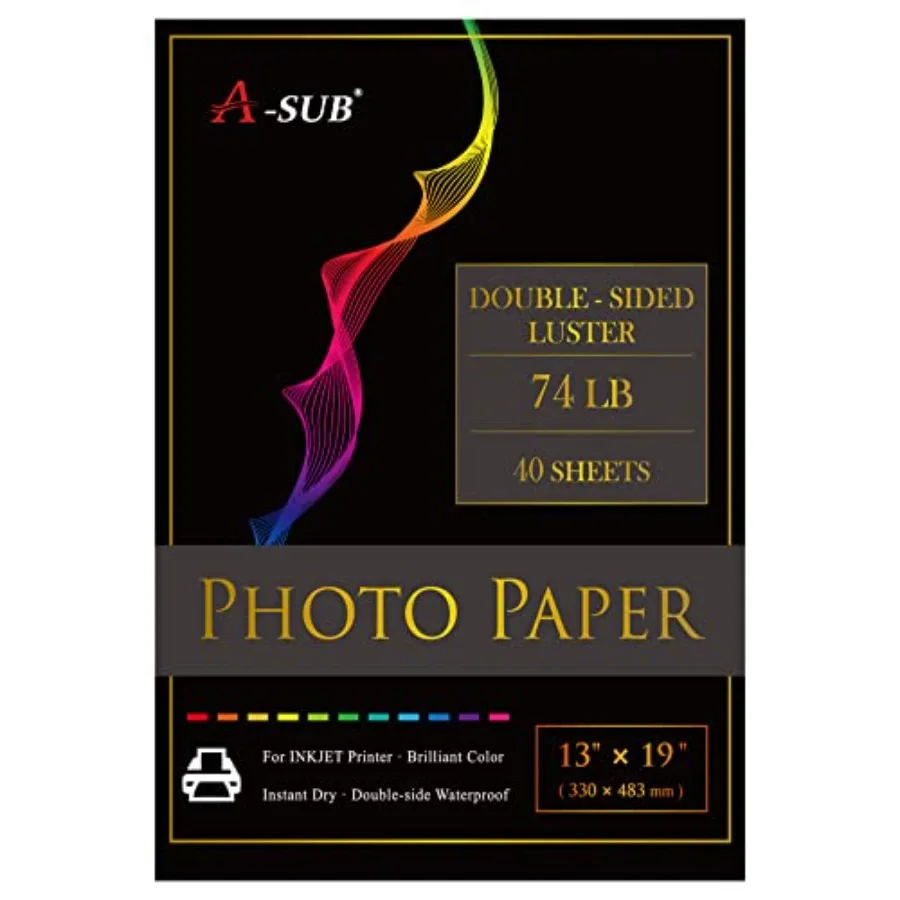 

Premium Double Sided Photo Paper Luster 13 x 19 Inch 74lb for Inkjet Printers 40 Sheets