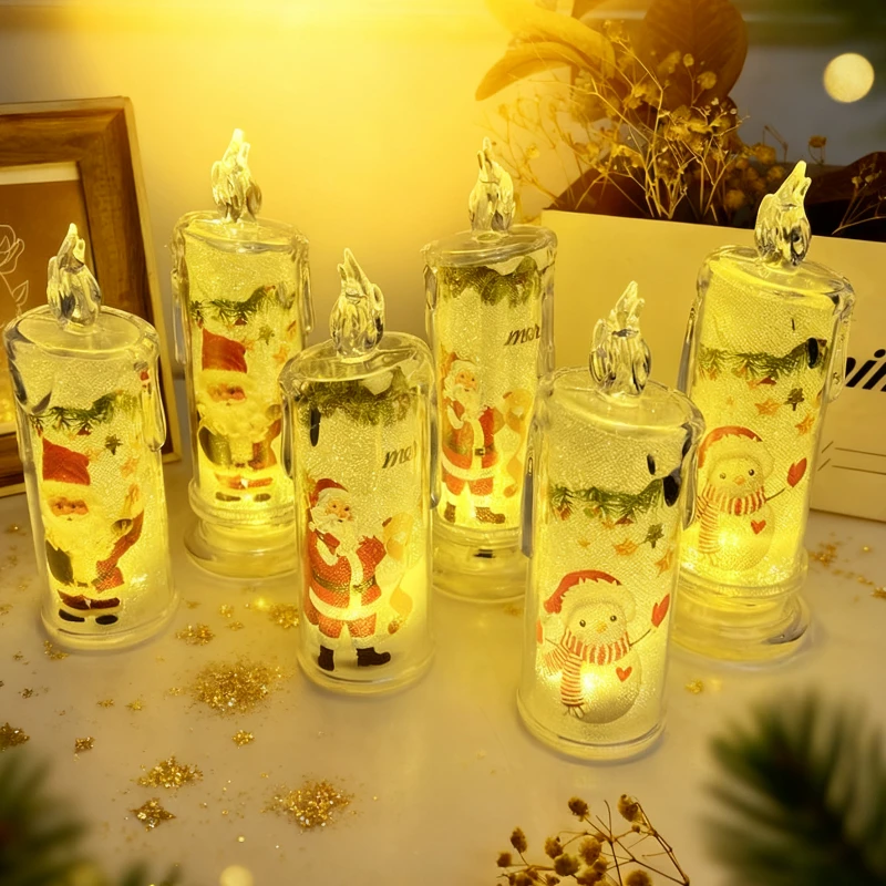 10 قطع من شموع LED عديمة اللهب مع لهب مطبوع وأضواء شاي إلكترونية شفافة لعيد الميلاد وديكور الإضاءة المحيطة للمنزل