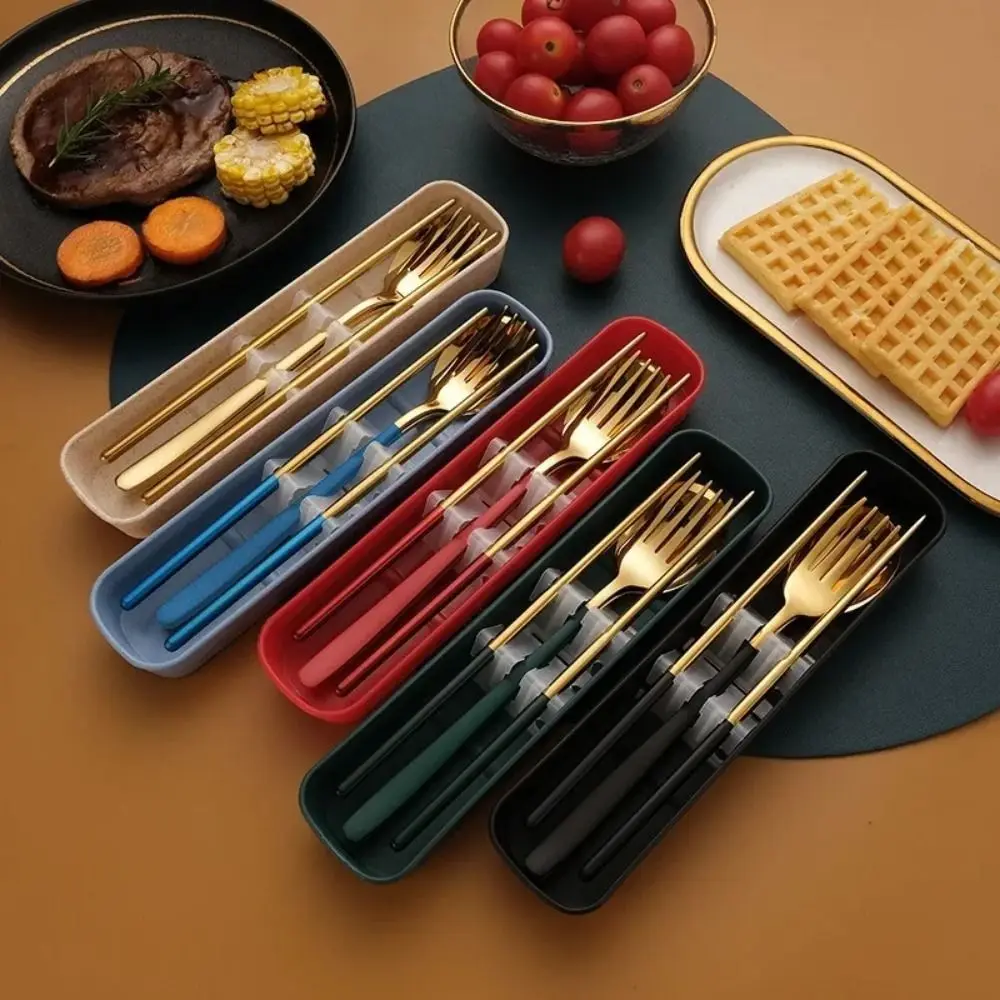 

Creative 3 in 1 Tableware Set Silver/Gold Color Stainless Steel Travel Cutlery Set Portable Rust-proof Travel Flatware Outdoor