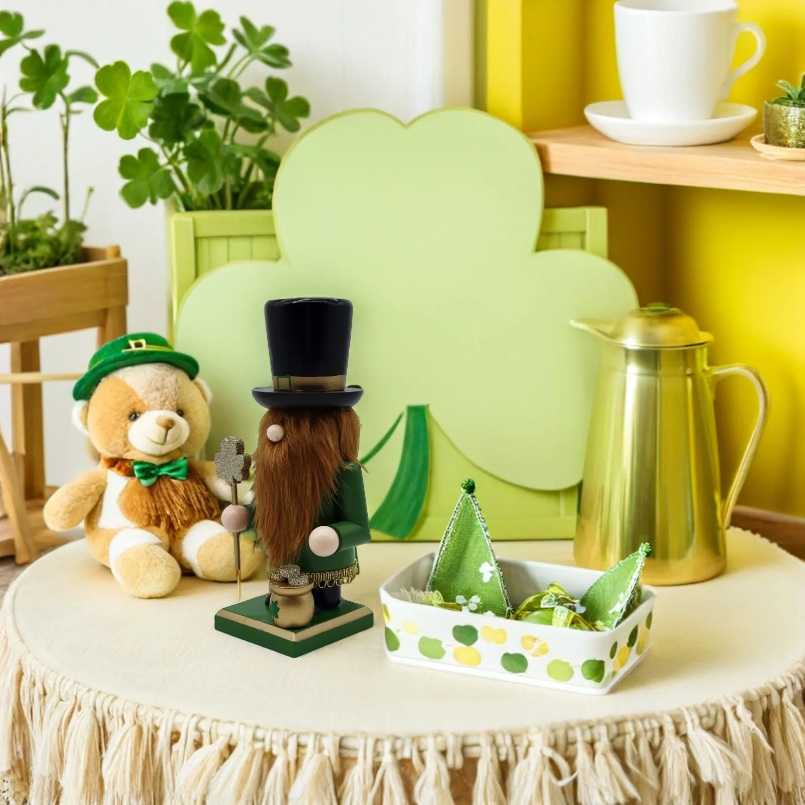 Irish Wooden Nutcracker St Patricks Day Decor Walnut Soldier Shamrock Table Ornament Handmade Lucky 23Cm 9Inch