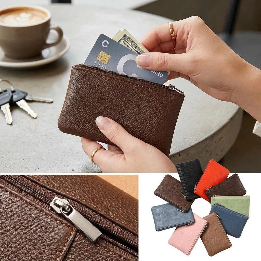 Women PU Leather Coin Purse Retro Litchi Pattern Zipper Pouch Mini Change Purses Unisex Solid Wallets Card Holder Storage Bag