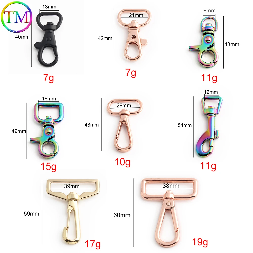 10-100PCS Black/Rainbow Metal Bag Buckle Belt Snap Hook Keychain Rose Gold Snap Buckle Hooks Perfect for Leather DIY Accessories