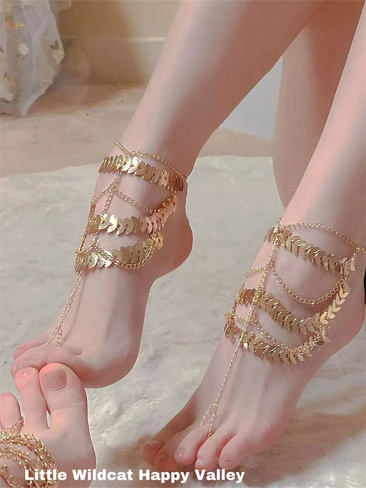 Women Fashion Exquisite Feet Chain Luxury Style Vintage Sexy Body Tassel Feet Chain Female Metal Cosplay Photography Prop