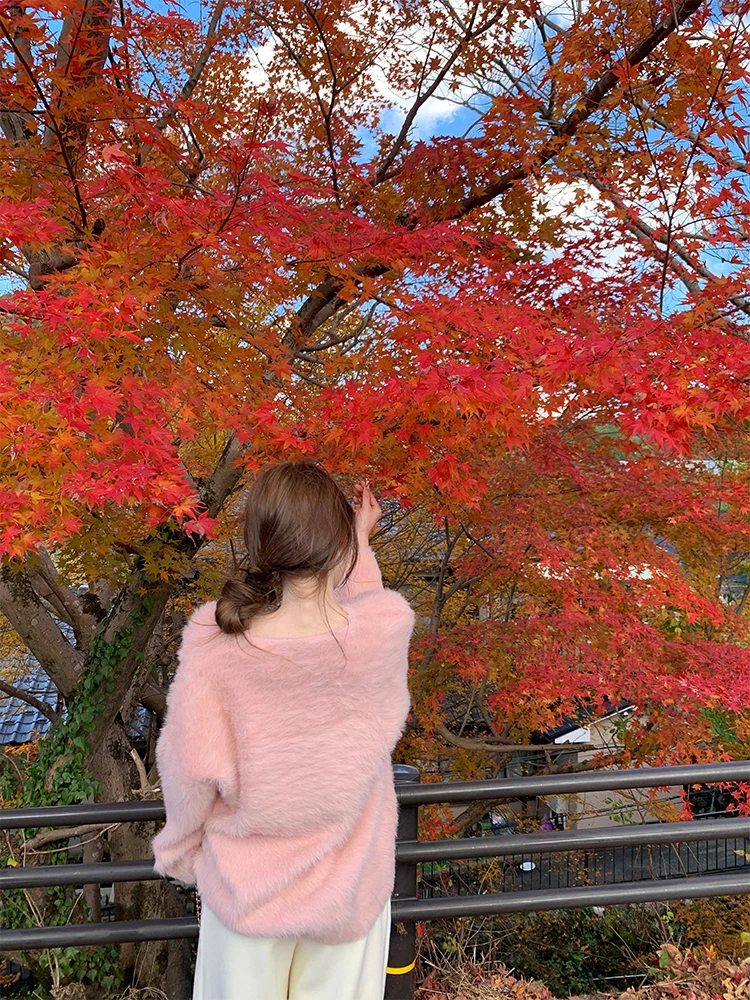 

Loose Knitted Honey Lazy Sle Women's Sweater Faux Mink Plu Long Sve Crew Ne Pullover Knitwear Spring Seasonal