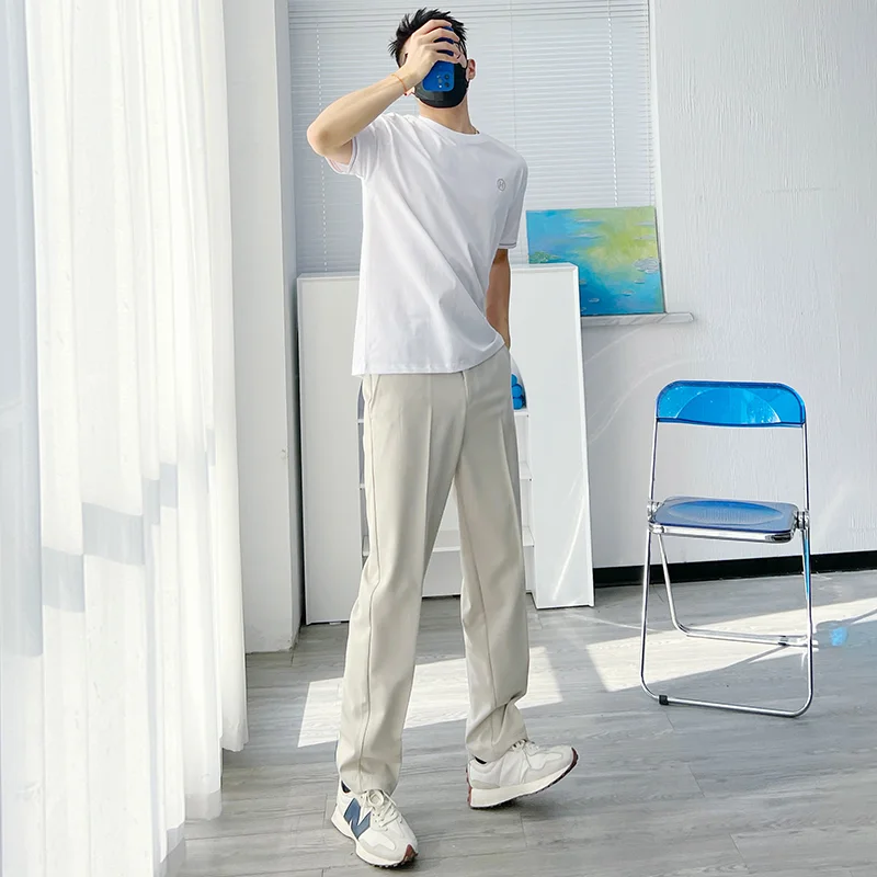 2026 Summer Men's Straight Leg Pants Casual Loose Fit Business Trousers Lightweight Breathable Suit Pants with Drape