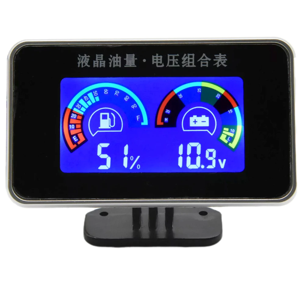 DC 12V/24V Vehicle Car LCD Fuel Level Gauge Voltmeter 2 IN 1 Truck Digital Alarm Gauge with Fuel Level Sensor 250-580 mm Length