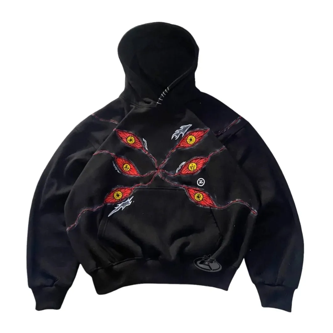 6 عيون Kokushibo تصميم هوديس كول فاسق البلوز Y2k الشارع الشهير المتضخم موضة عادية الأزواج أنيمي هوديي الرجال الملابس