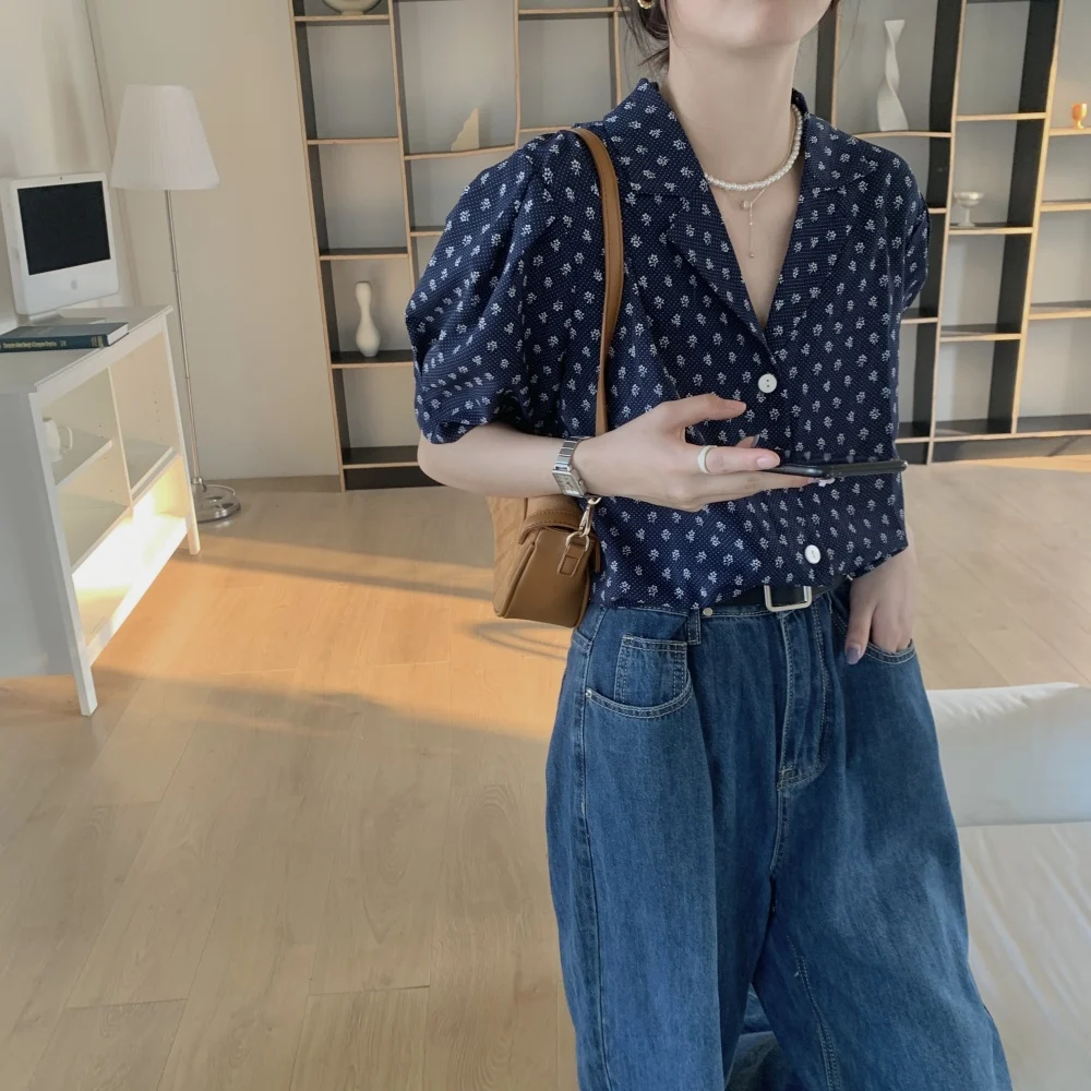 Summer Casual Dot Women Shirts 2022 New Female Single Breasted Short Sleeve Blouse Lapel Collar Tops