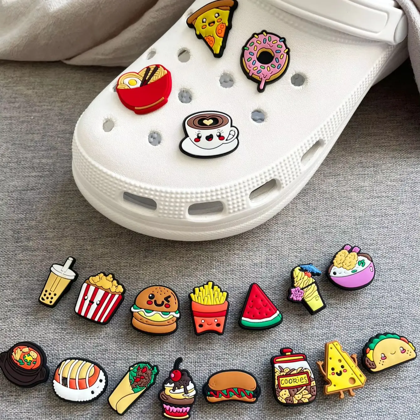 19Pcs Food Donut Cake Series Shoe Charms for Sandals, Beach Bags, PVC Shoe Decorations Accessories  DIY  Charms Premium Quality