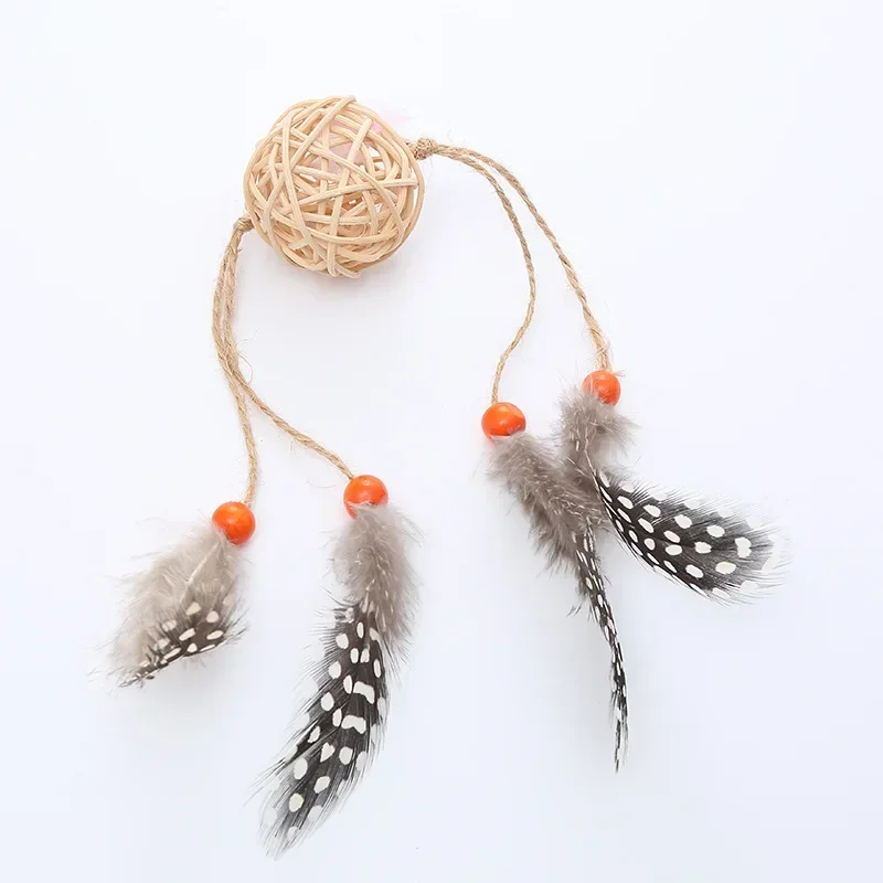 Pet Rattan Ball Feather Pet Supplies Cat Toy Swordhemp Rope Feather Cat Toy Relieve Boredom Interaction Pet Supplies Cute Design