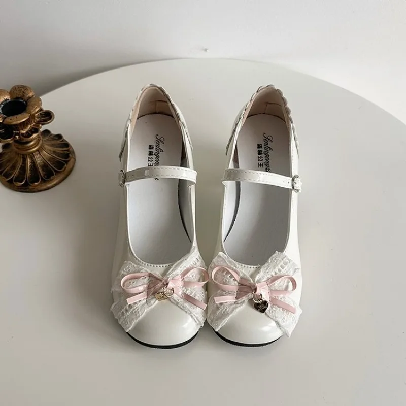 Sweet Lolita Butterfly-knot Women Mary Jane Shoes Concise Mid Heel Patent Leather Dress Shoes Cosplay Party Daily Wear Pumps view 4