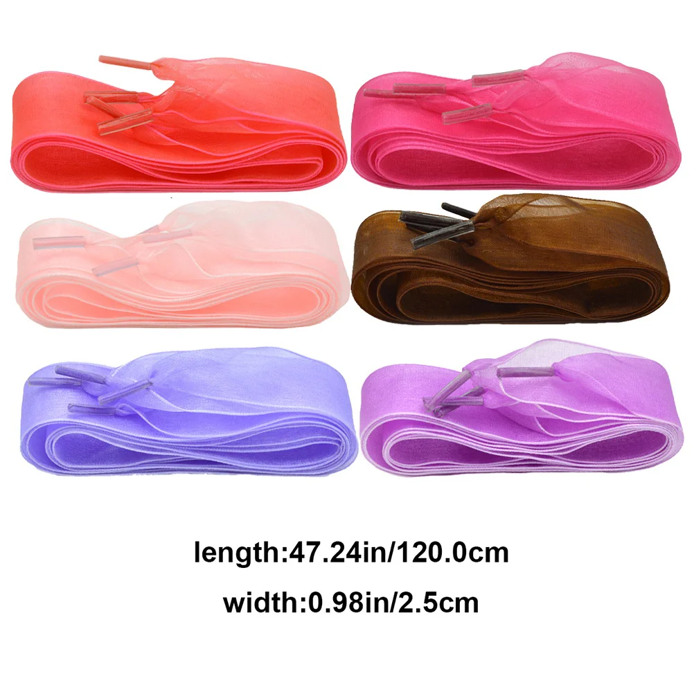 6 Pairs of 25x115cm Wide Lace Chiffon Shoelaces Creative Shoe Laces Fashion Shoe Strings Lace (115-120cm Length, Red + Light Bl