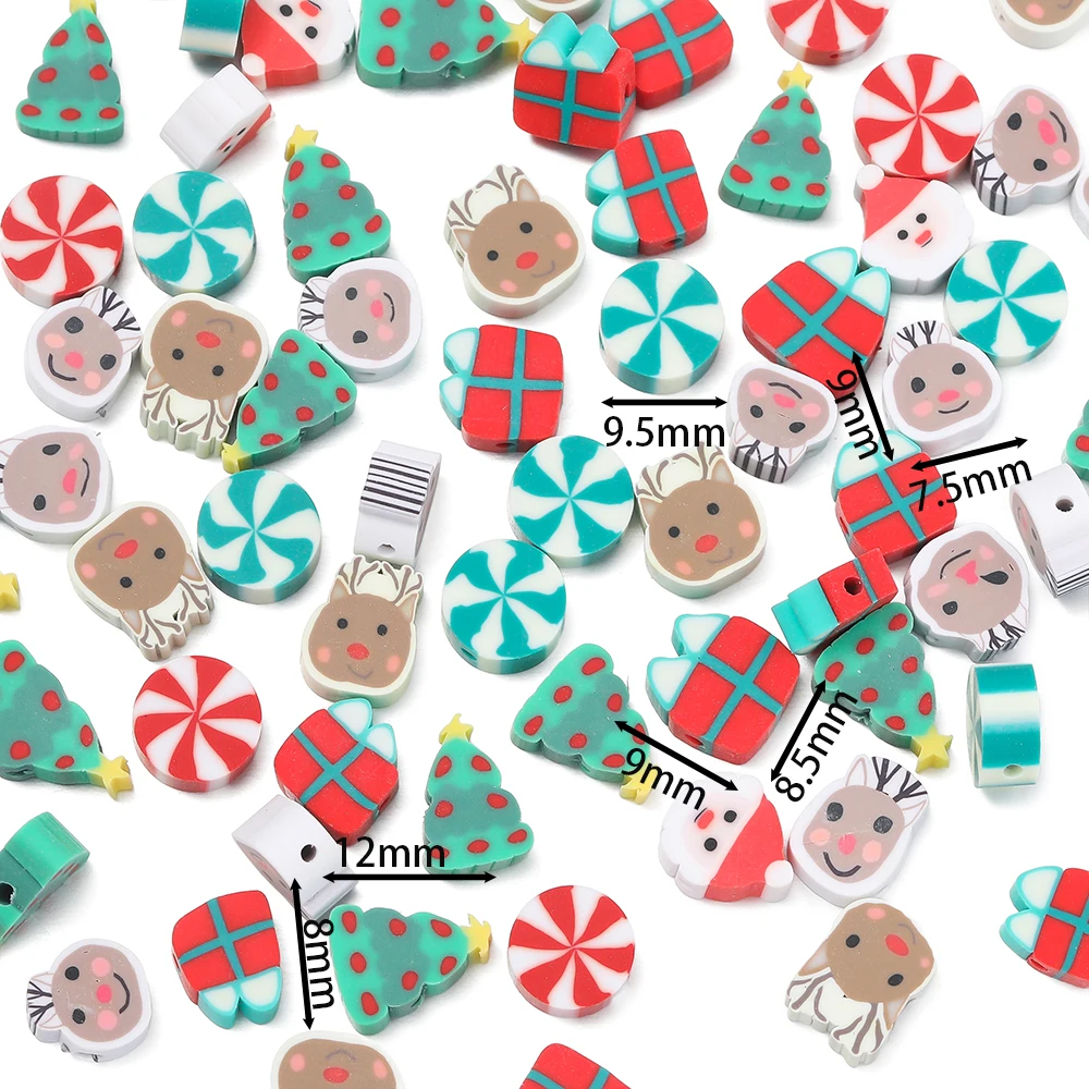 50/100pcs Christmas Clay Beads Snowflake Christmas Tree Spacer Loose Bead for Earrings Necklace Bracelet Jewelry Making Supplies