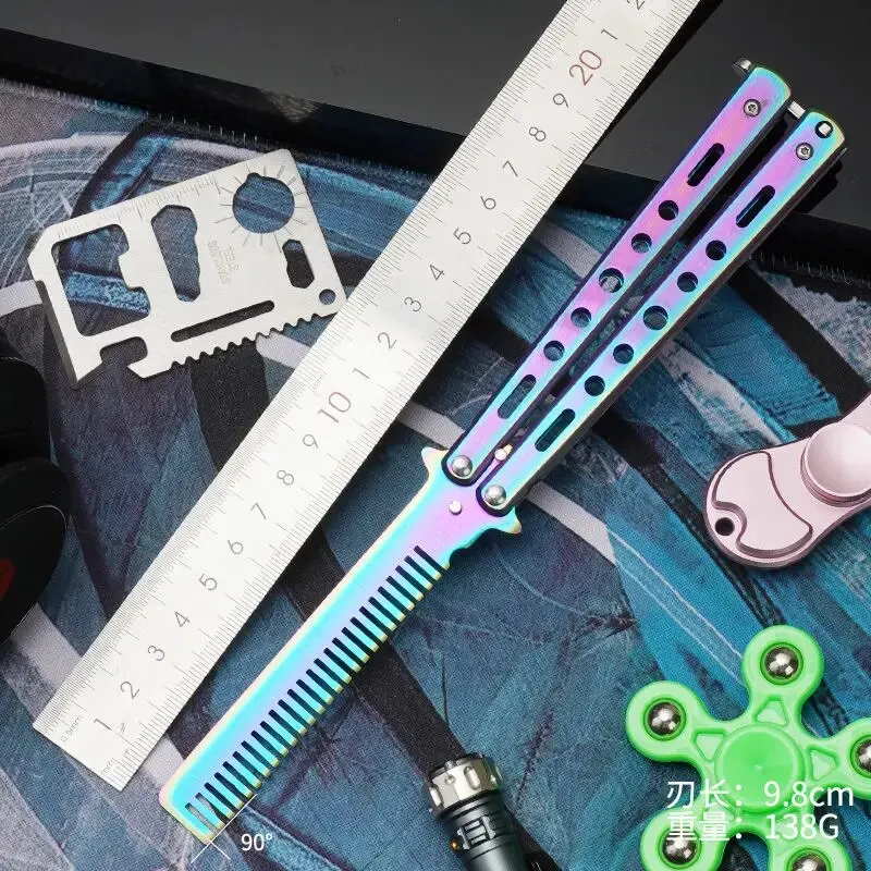 Portable Butterfly Comb Tip Folding Comb Men Carry Metal Combs  Stainless Steel Practice Training Butterfly Knife Comb