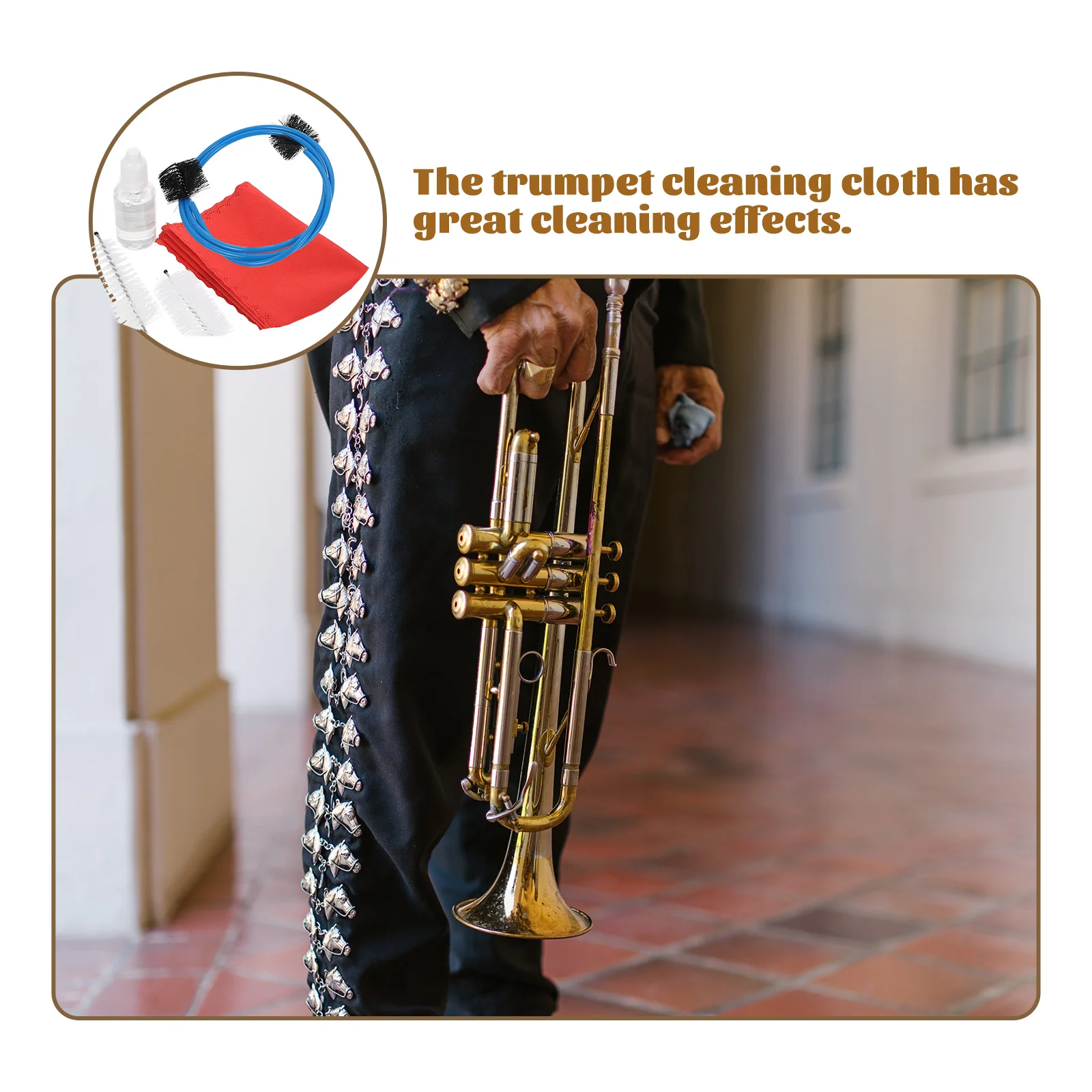 

Small Trumpet Kit Flexible Brush Cloth Oil for Brass Woodwind Accessories Trumpet Cleaning Cloth Durable Use Dust Removal
