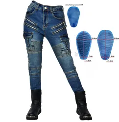 2022 MEW motorcycle jeans women Four seasons retro casual riding pants Washed motorcycle elastic anti-fall pants