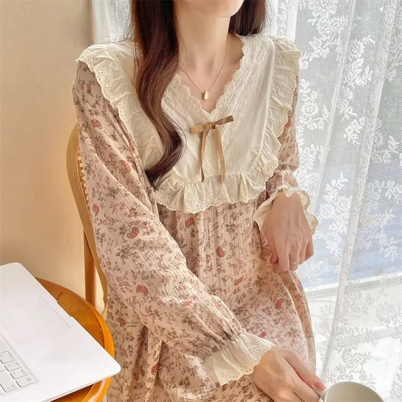 Pajama Sets Women Floral Vintage Sleepwear Autumn Trendy Korean Style Kawaii Female Lounge Comfortable Leisure Simple Graceful