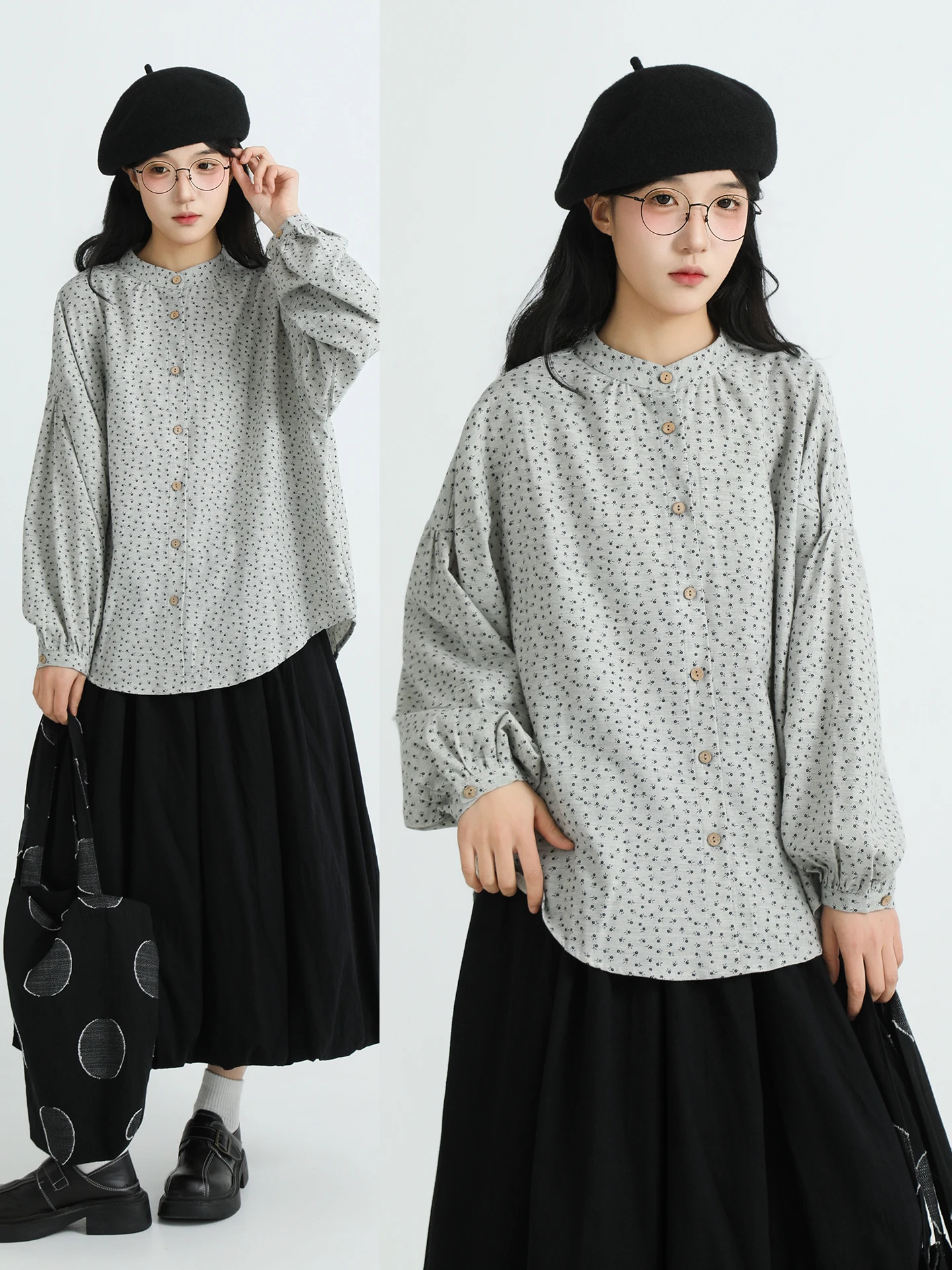 

Женская хлопковая рубашка Boeren с цветочным принтом, рукавами-фонариками, длинными рукавами, для ранней весны, стильный японский ретро-топ