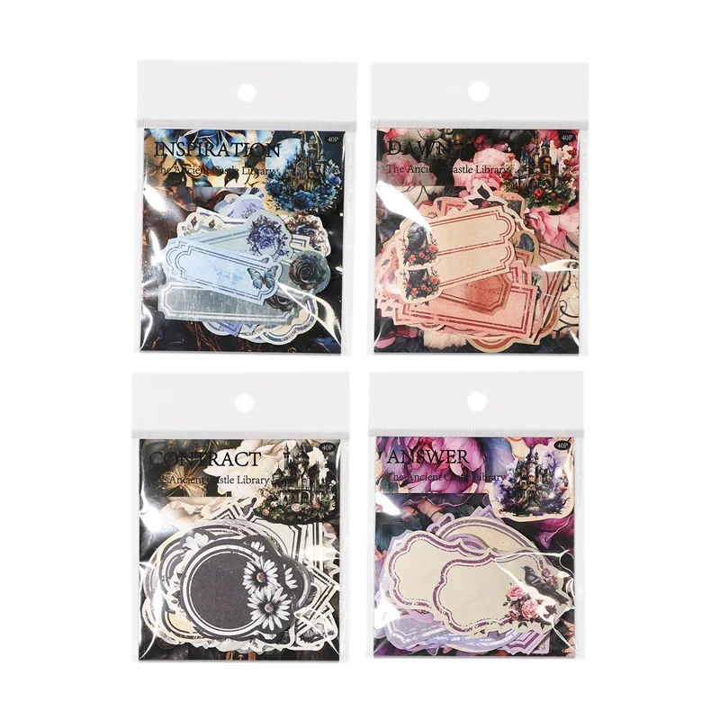 40Sheets Stickers Castles Library Retro Base Decorative Materials Notes Paper Stickers Collage Handbooks Stationery Scrapbook