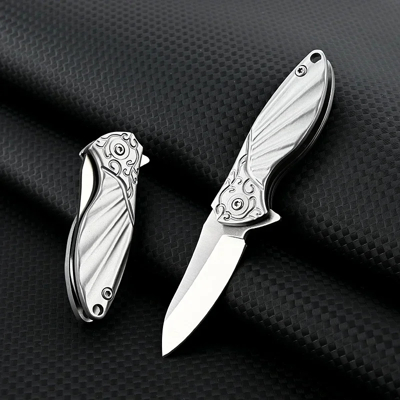 Mini Relief Pattern Folding Knife, Portable Keychain for Outdoor Camping, Unboxing Knife, High Hardness Pure Steel Knife