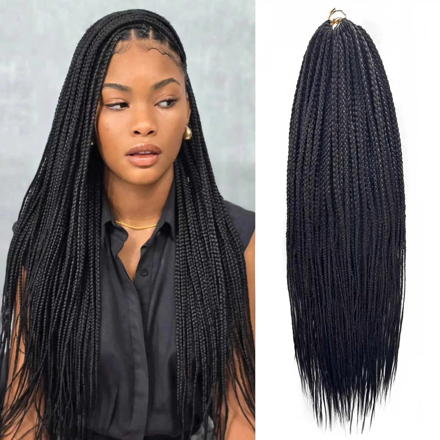 

Box Braids Crochet Hair 24 Inch Black Pre Looped Crochet Box Braids for Black Women Soft Lightweight Prelooped Synthetic Hair