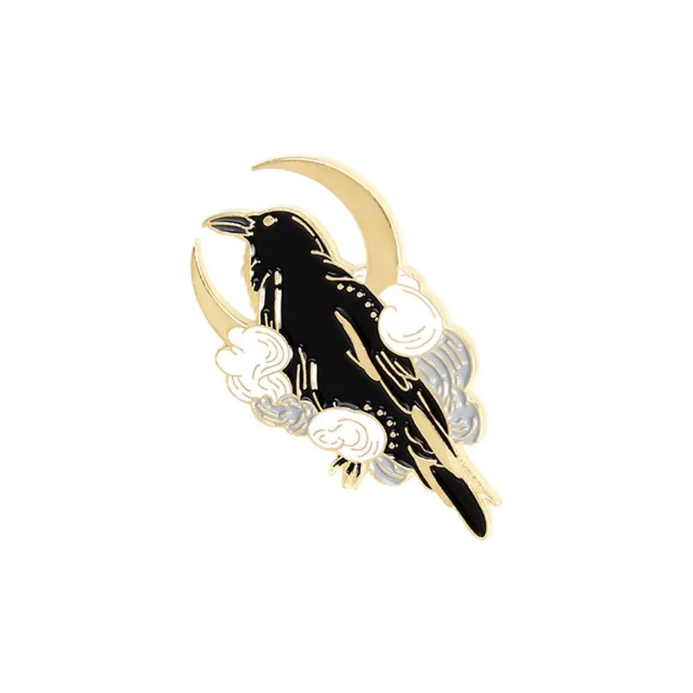 Gift Clothes Decoration Bag Brooches Punk Gothic Moon Flowers Crow Raven Badges Enamel Pin Metal Brooch Cartoon Badges