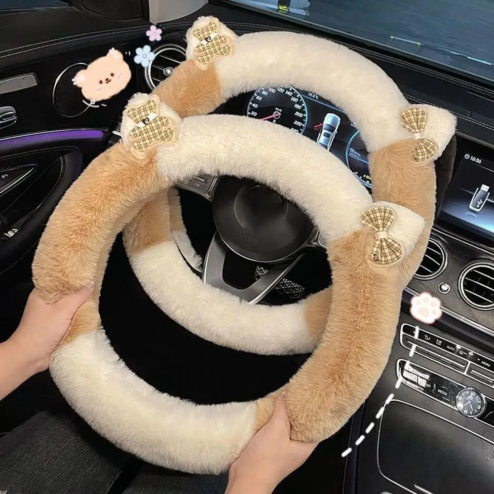 

NEW Winter Warm Soft Plush Cartoon Bear Ear Car Interior Cover Car 38cm Handble Accessories Steering Wheel Accessories Cove S4Z6