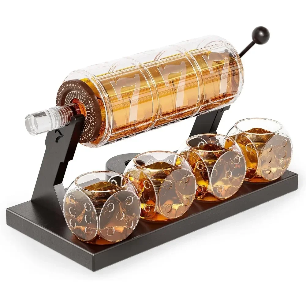 Whiskey Decanter Sets for Men, 50.7 Oz Whiskey Decanter Set with 4 Glasses, Casino Style Decanter for Bourbon, Gifts for Men